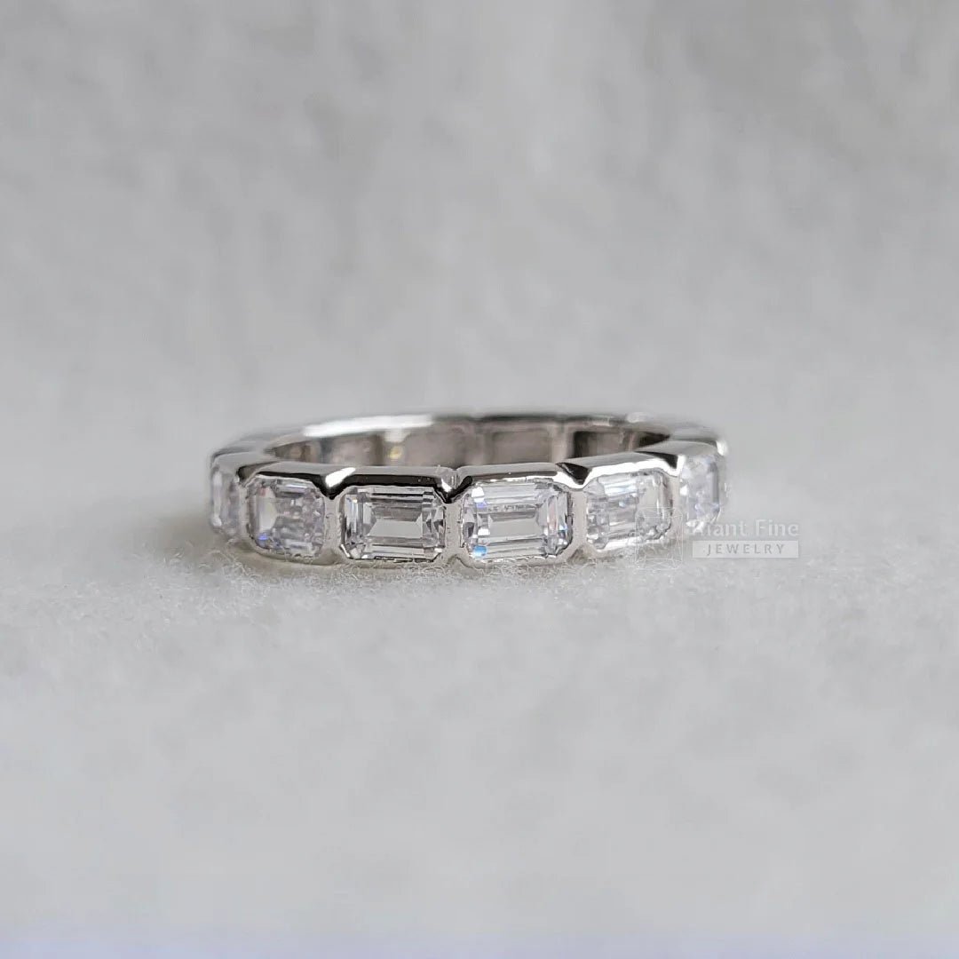 East West Emerald Lab Diamond Eternity Wedding Band - Riant Fine Jewelry LLC