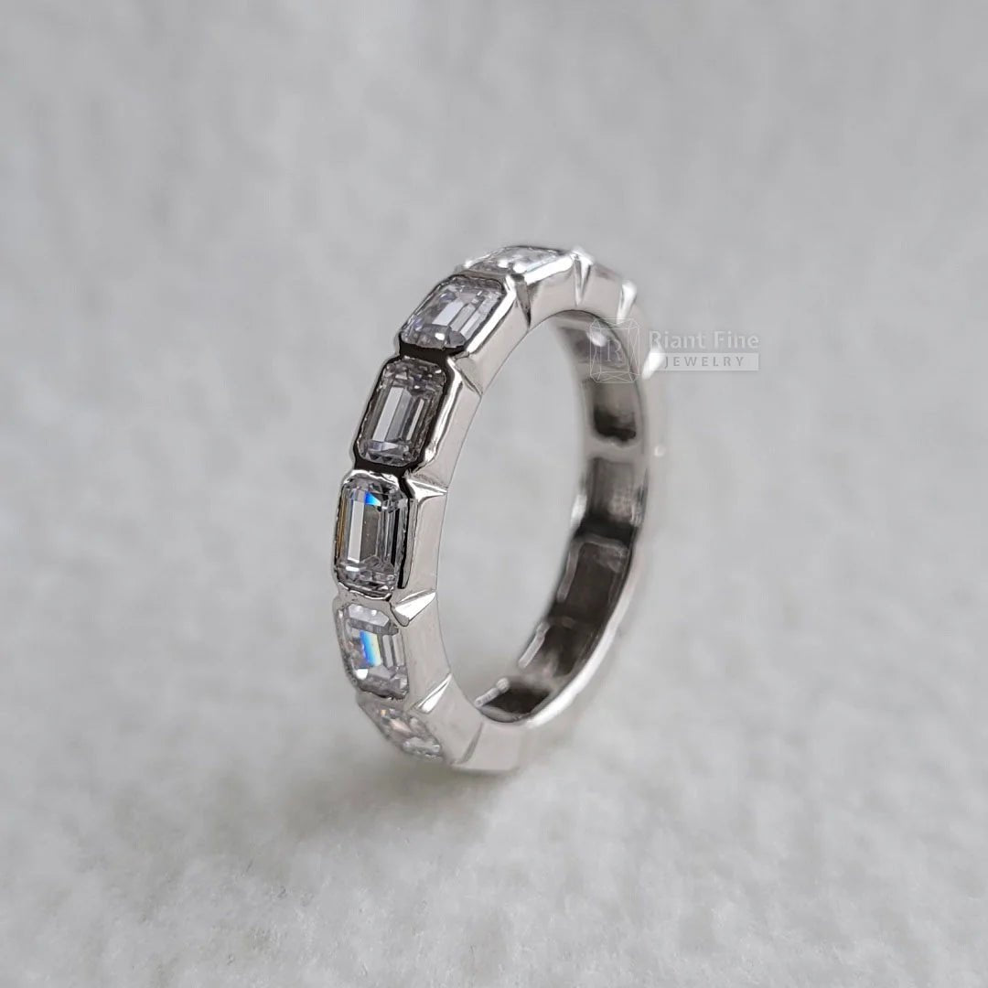 East West Emerald Lab Diamond Eternity Wedding Band - Riant Fine Jewelry LLC