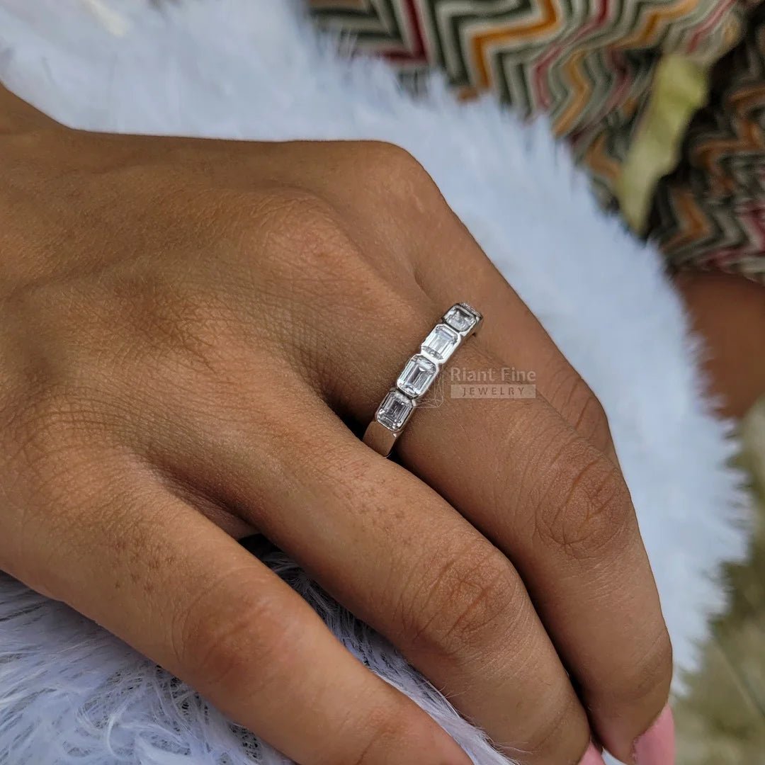 East West Emerald Lab Diamond Eternity Wedding Band - Riant Fine Jewelry LLC