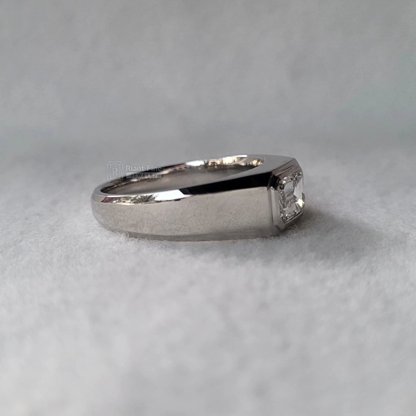 East West Emerald Men's Wedding Ring in 14K Gold - Riant Fine Jewelry LLC