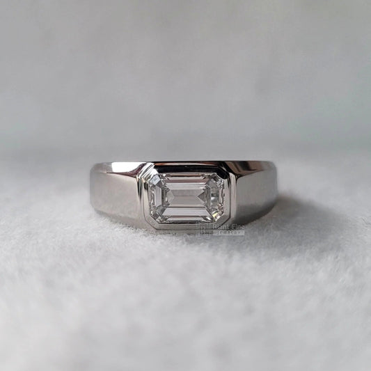 East West Emerald Men's Wedding Ring in 14K Gold - Riant Fine Jewelry LLC