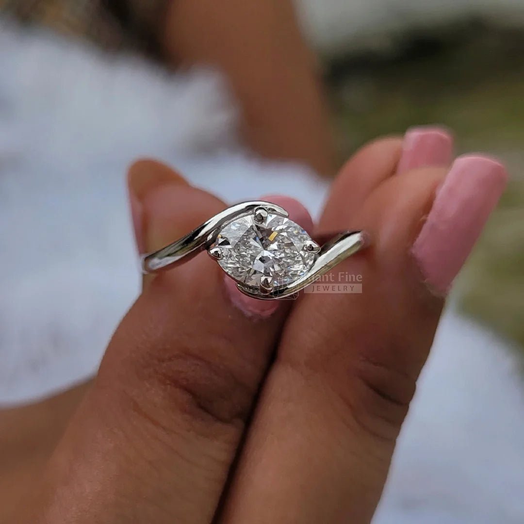 East West Oval Cut Diamond Tension Engagement Ring - Riant Fine Jewelry LLC