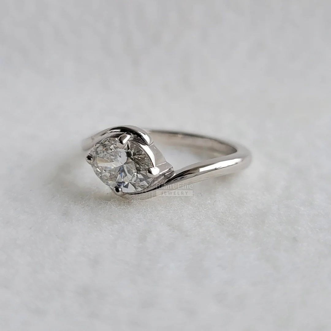 East West Oval Cut Diamond Tension Engagement Ring - Riant Fine Jewelry LLC