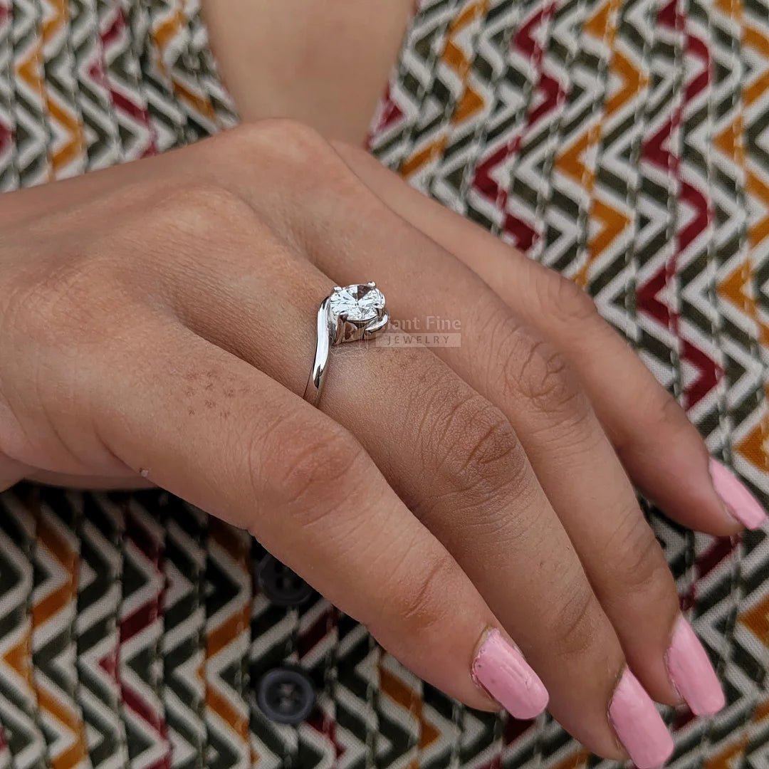 East West Oval Cut Diamond Tension Engagement Ring - Riant Fine Jewelry LLC