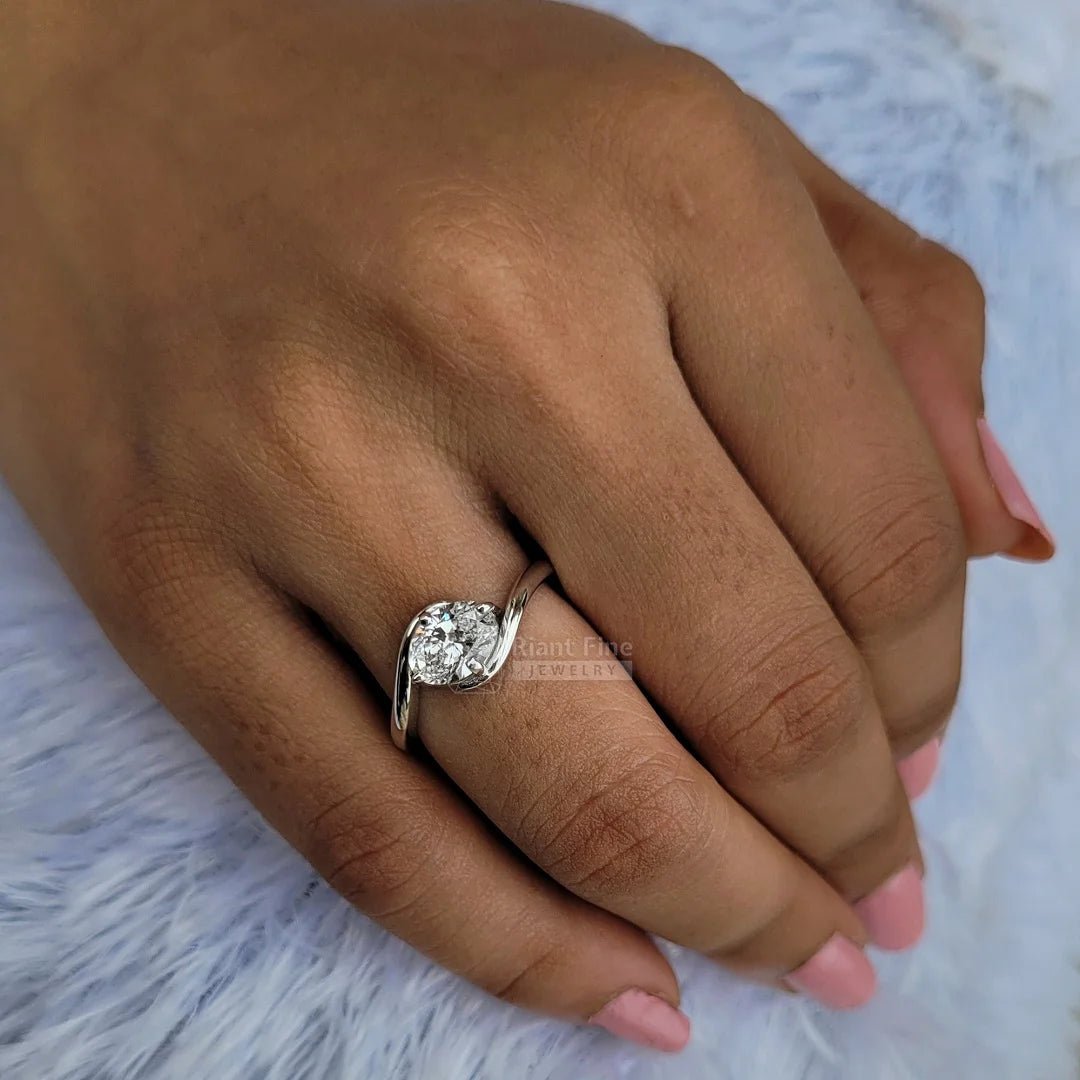 East West Oval Cut Diamond Tension Engagement Ring - Riant Fine Jewelry LLC