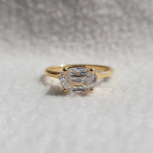 East West Oval Diamond Milgrain Set Engagement Ring - Riant Fine Jewelry