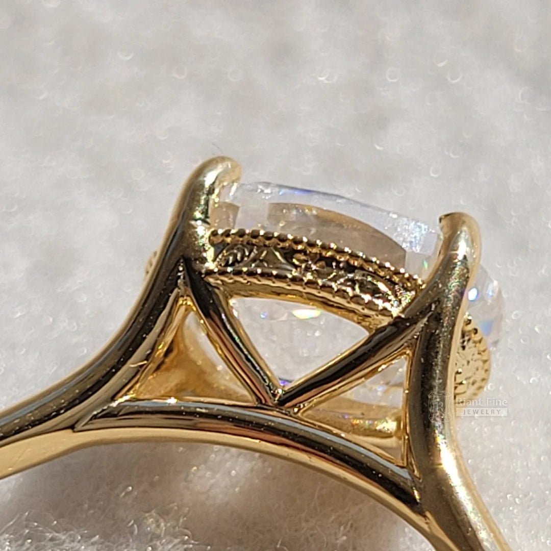 East West Oval Diamond Milgrain Set Engagement Ring - Riant Fine Jewelry