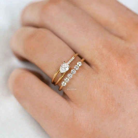 East West Pear Cut Lab Diamond Antique Engagement Ring - Riant Fine Jewelry LLC