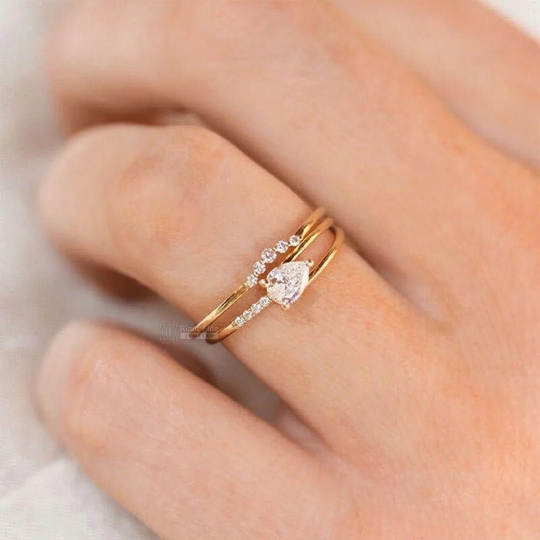East West Pear Cut Lab Diamond Antique Engagement Ring - Riant Fine Jewelry LLC