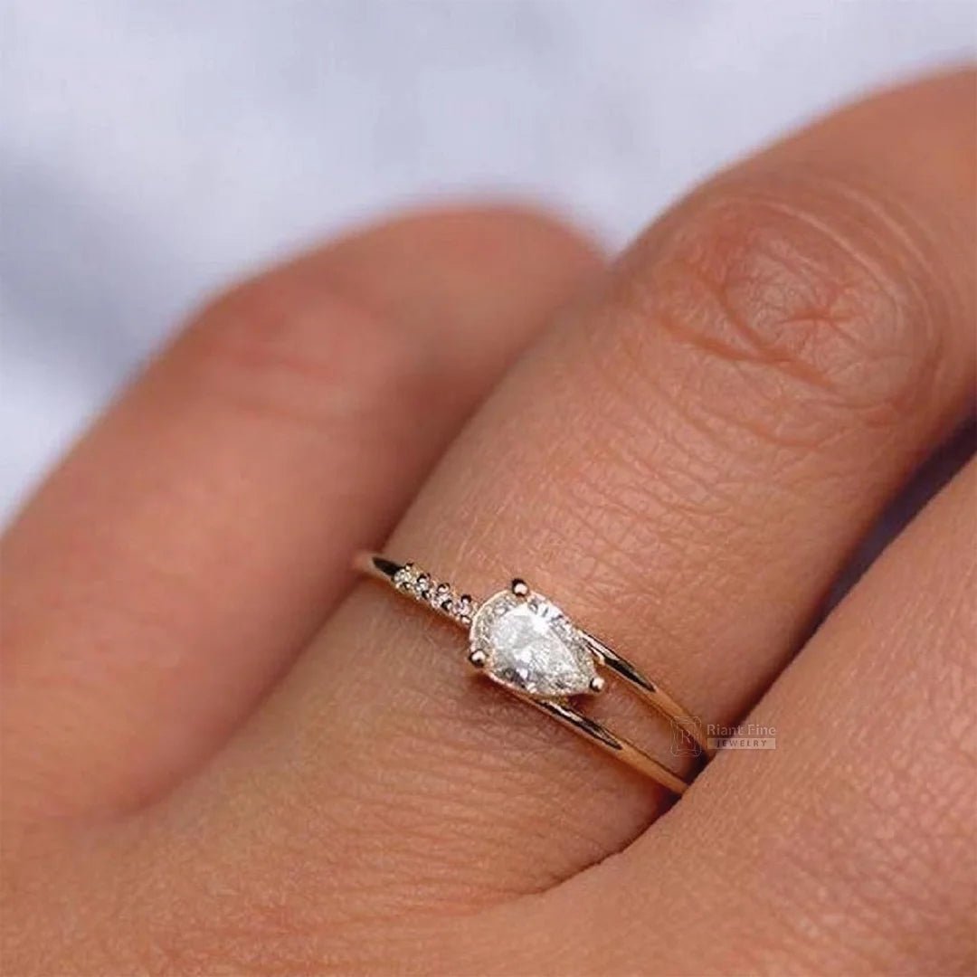 East West Pear Cut Lab Diamond Antique Engagement Ring - Riant Fine Jewelry LLC