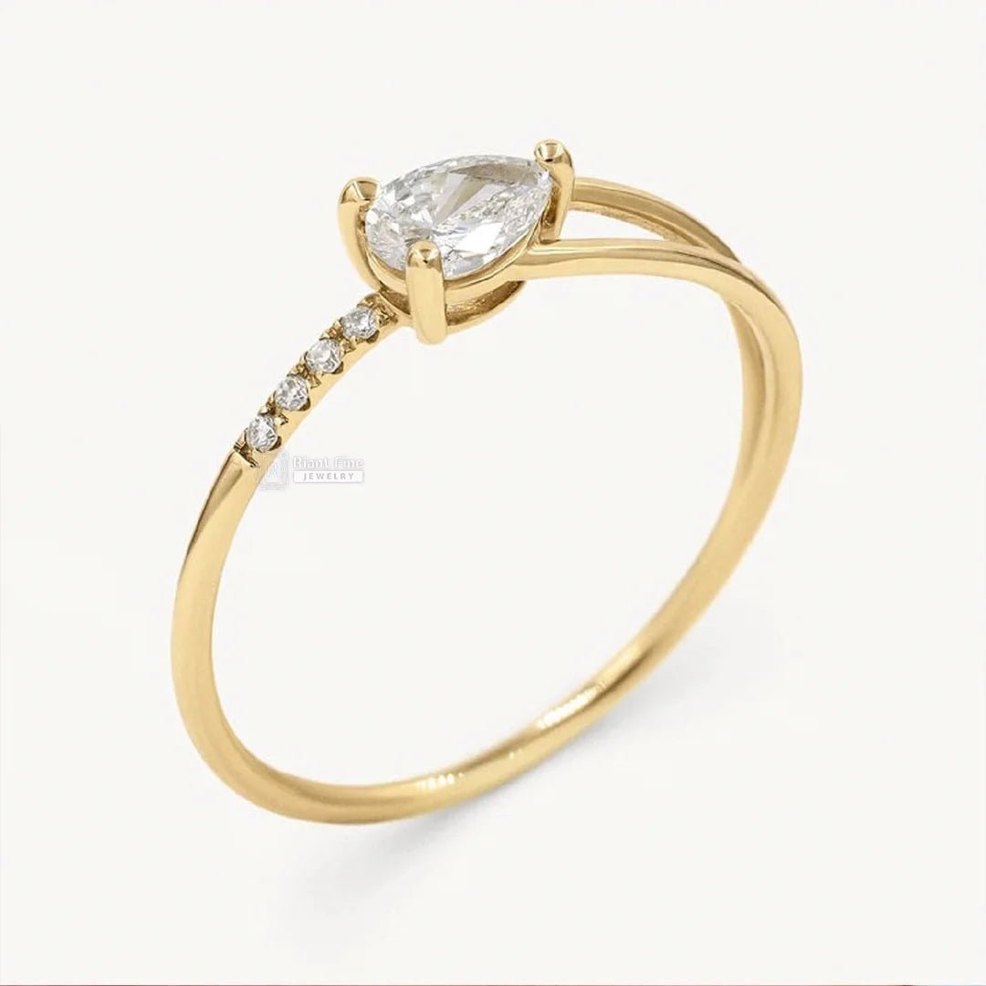 East West Pear Cut Lab Diamond Antique Engagement Ring - Riant Fine Jewelry LLC