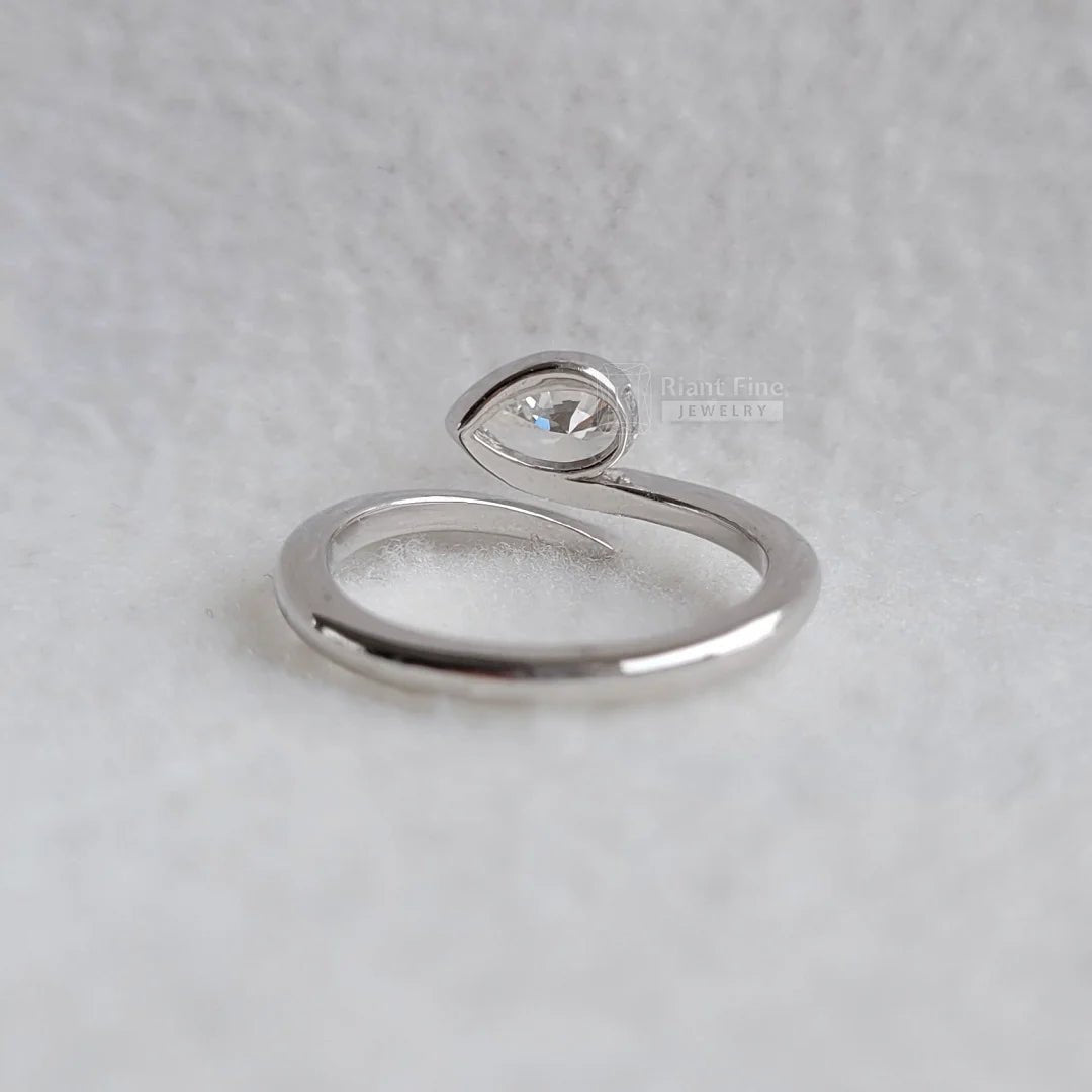 East West Pear Cut Lab Grown Diamond Bezel Engagement Ring - Riant Fine Jewelry