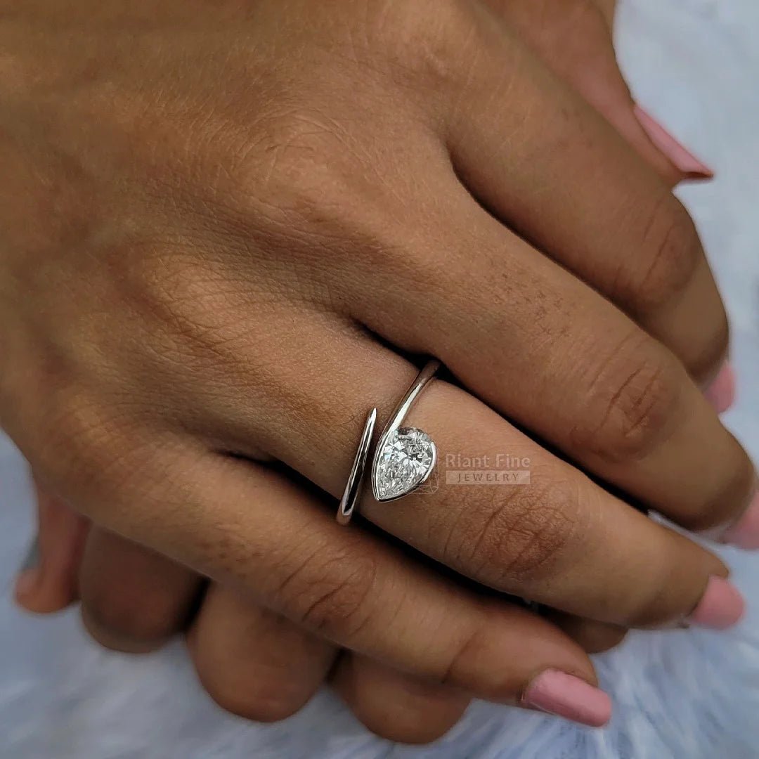 East West Pear Cut Lab Grown Diamond Bezel Engagement Ring - Riant Fine Jewelry