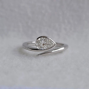 East West Pear Cut Lab Grown Diamond Bezel Engagement Ring