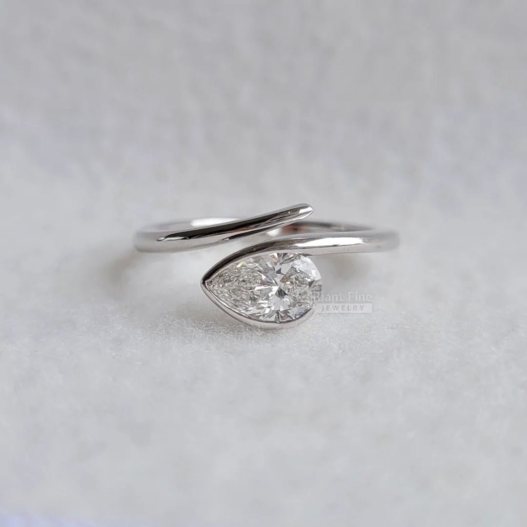 East West Pear Cut Lab Grown Diamond Bezel Engagement Ring - Riant Fine Jewelry