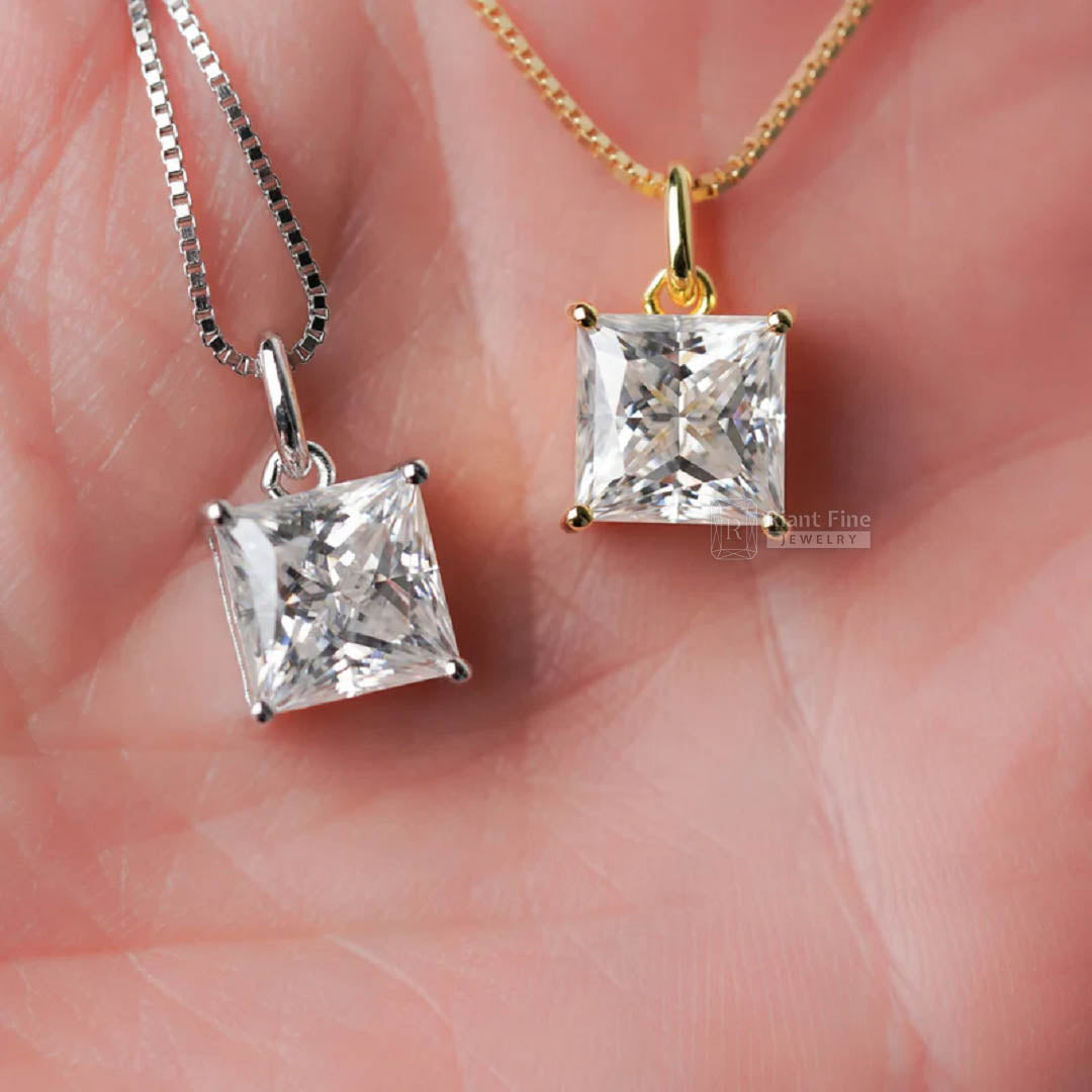 18K Yellow or White Gold Moissanite Pendant
