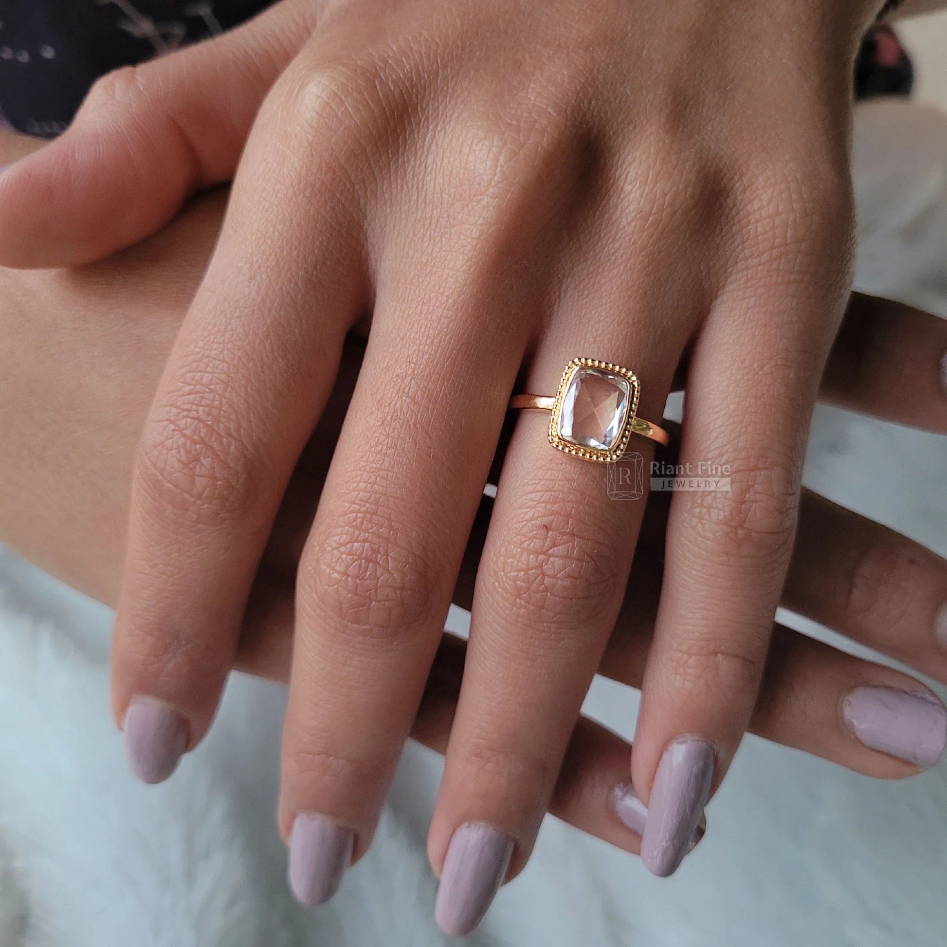 Elongated Cushion Cut Moissanite Ring in 14K Gold - Riant Fine Jewelry LLC