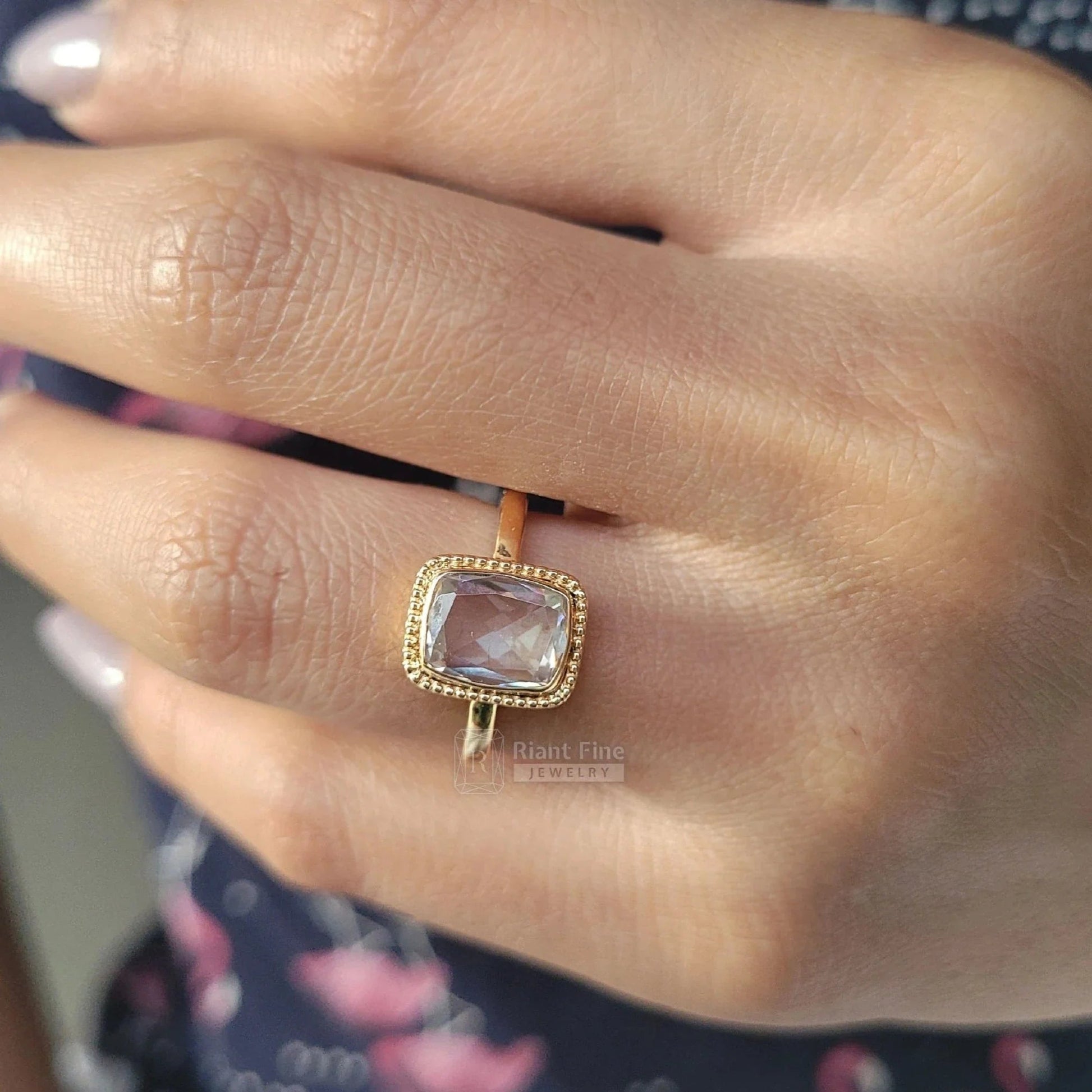 Elongated Cushion Cut Moissanite Ring in 14K Gold - Riant Fine Jewelry LLC