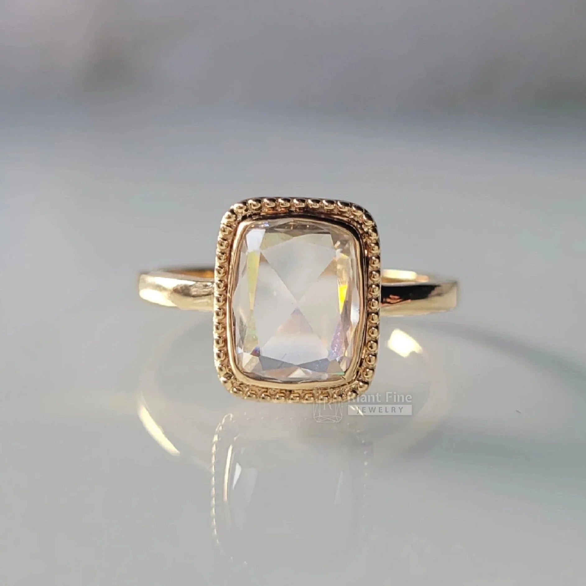 Elongated Cushion Cut Moissanite Ring in 14K Gold - Riant Fine Jewelry LLC