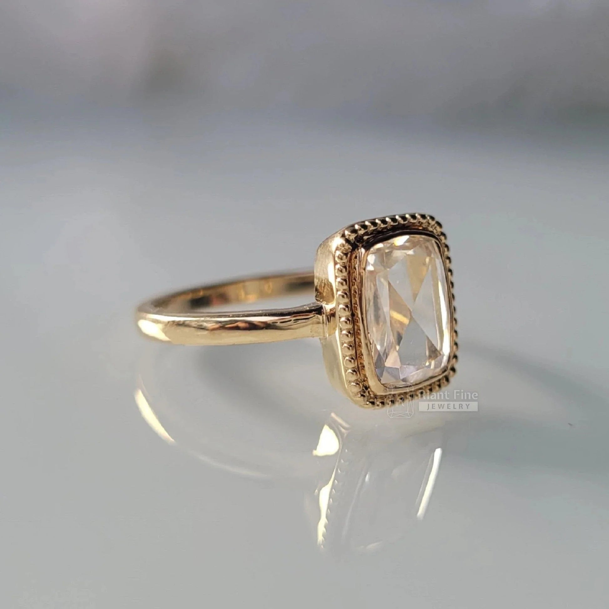 Elongated Cushion Cut Moissanite Ring in 14K Gold - Riant Fine Jewelry LLC