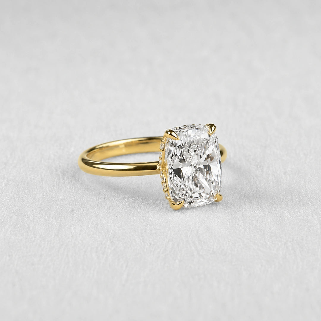 14K yellow gold cushion cut lab grown diamond solitaire ring