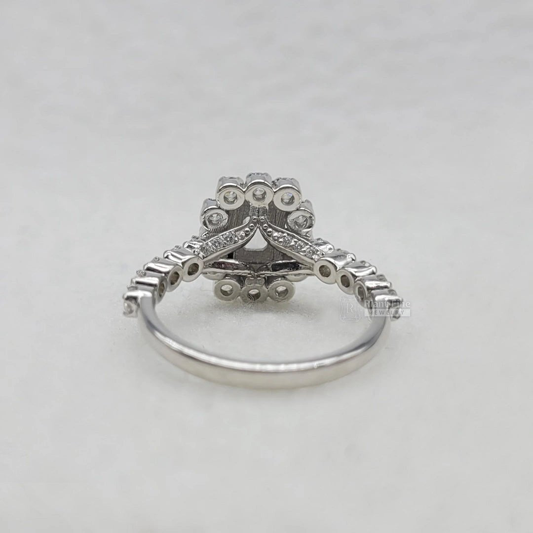 Emerald Cut Diamond Halo Engagement Ring in White Gold - Riant Fine Jewelry LLC