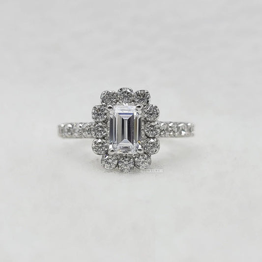 Emerald Cut Diamond Halo Engagement Ring in White Gold - Riant Fine Jewelry LLC