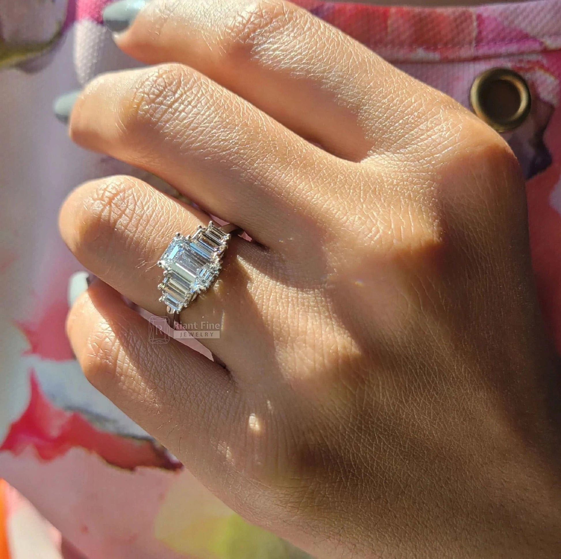 Emerald Cut Five Stone Lab Grown Diamond Engagement Ring - Riant Fine Jewelry LLC