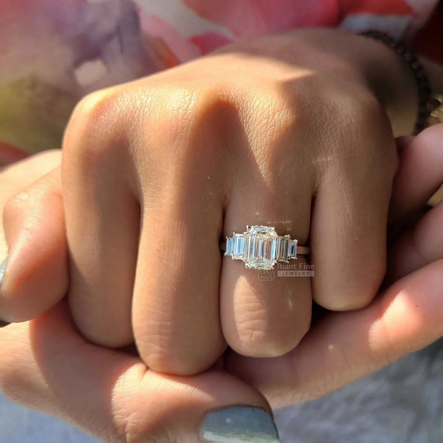 Emerald Cut Five Stone Lab Grown Diamond Engagement Ring - Riant Fine Jewelry LLC