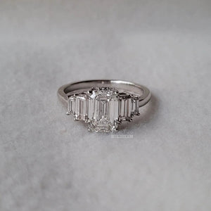 Emerald Cut Five Stone Lab Grown Diamond Engagement Ring