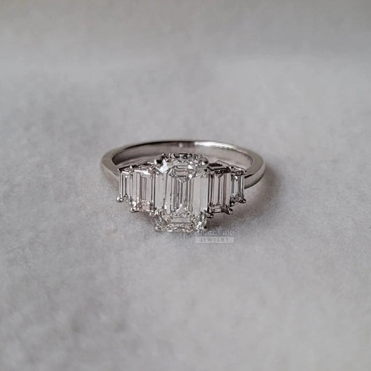 Emerald Cut Five Stone Lab Grown Diamond Engagement Ring - Riant Fine Jewelry LLC