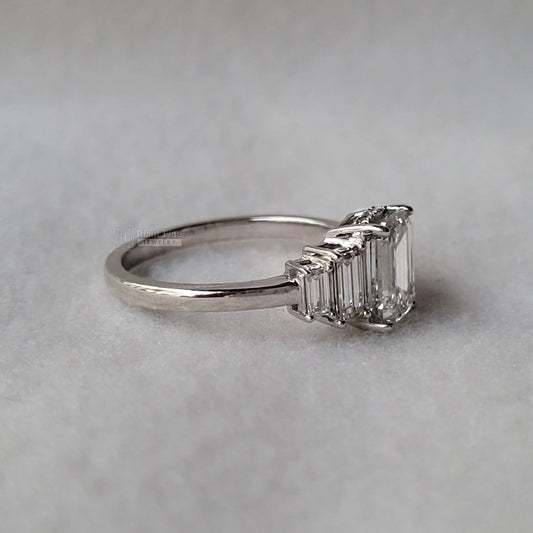 Emerald Cut Five Stone Lab Grown Diamond Engagement Ring - Riant Fine Jewelry LLC