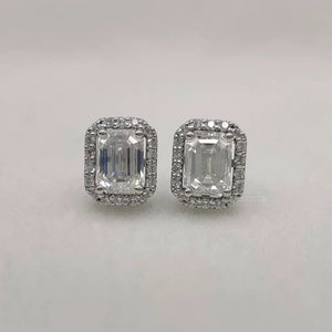 Emerald Cut Lab Grown Diamond Halo Stud Earring In 14K Gold