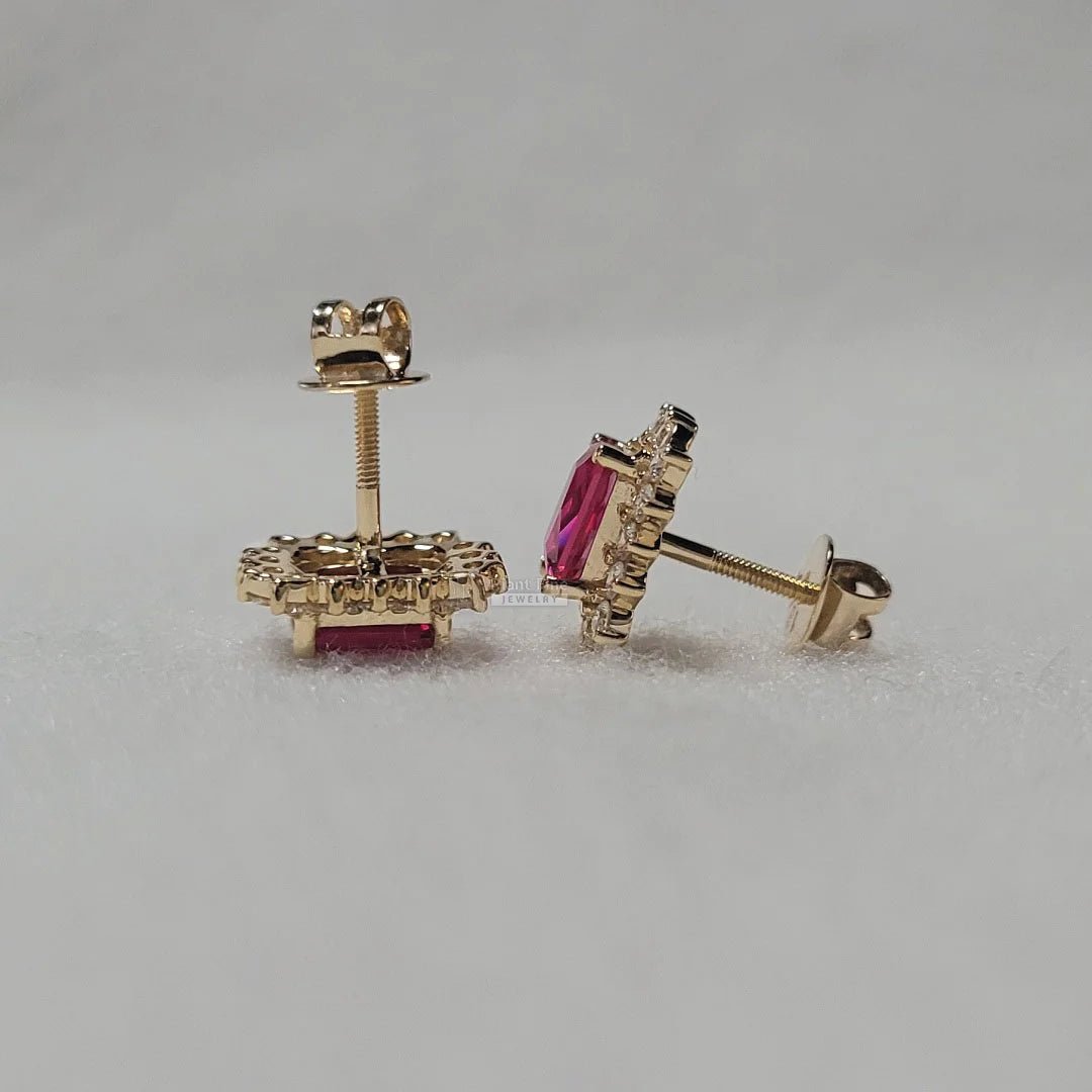 Emerald Cut Pink Lab Created Diamond Halo Stud Earrings - Riant Fine Jewelry