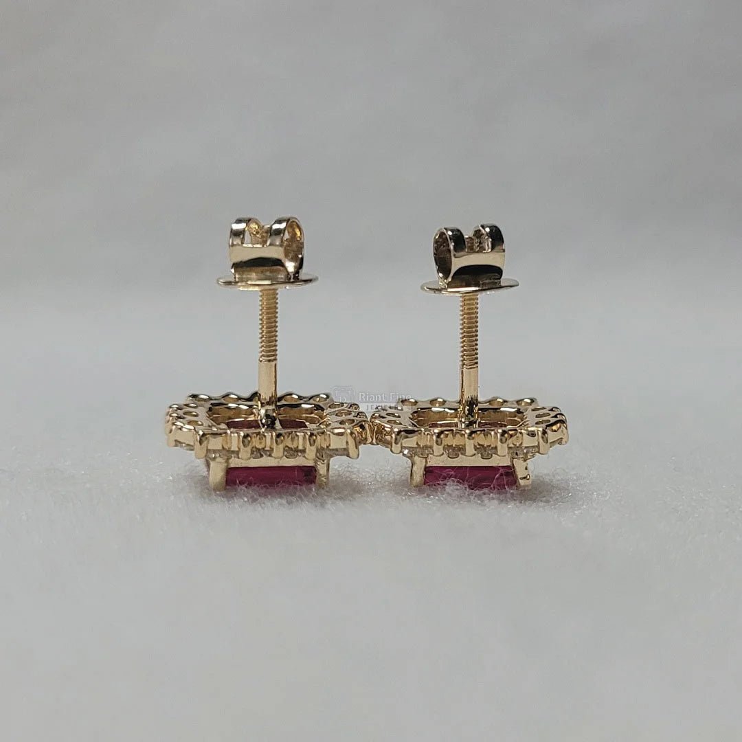 Emerald Cut Pink Lab Created Diamond Halo Stud Earrings - Riant Fine Jewelry