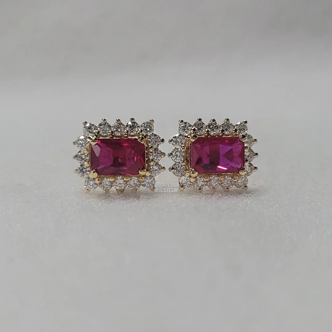 Emerald Cut Pink Lab Created Diamond Halo Stud Earrings - Riant Fine Jewelry