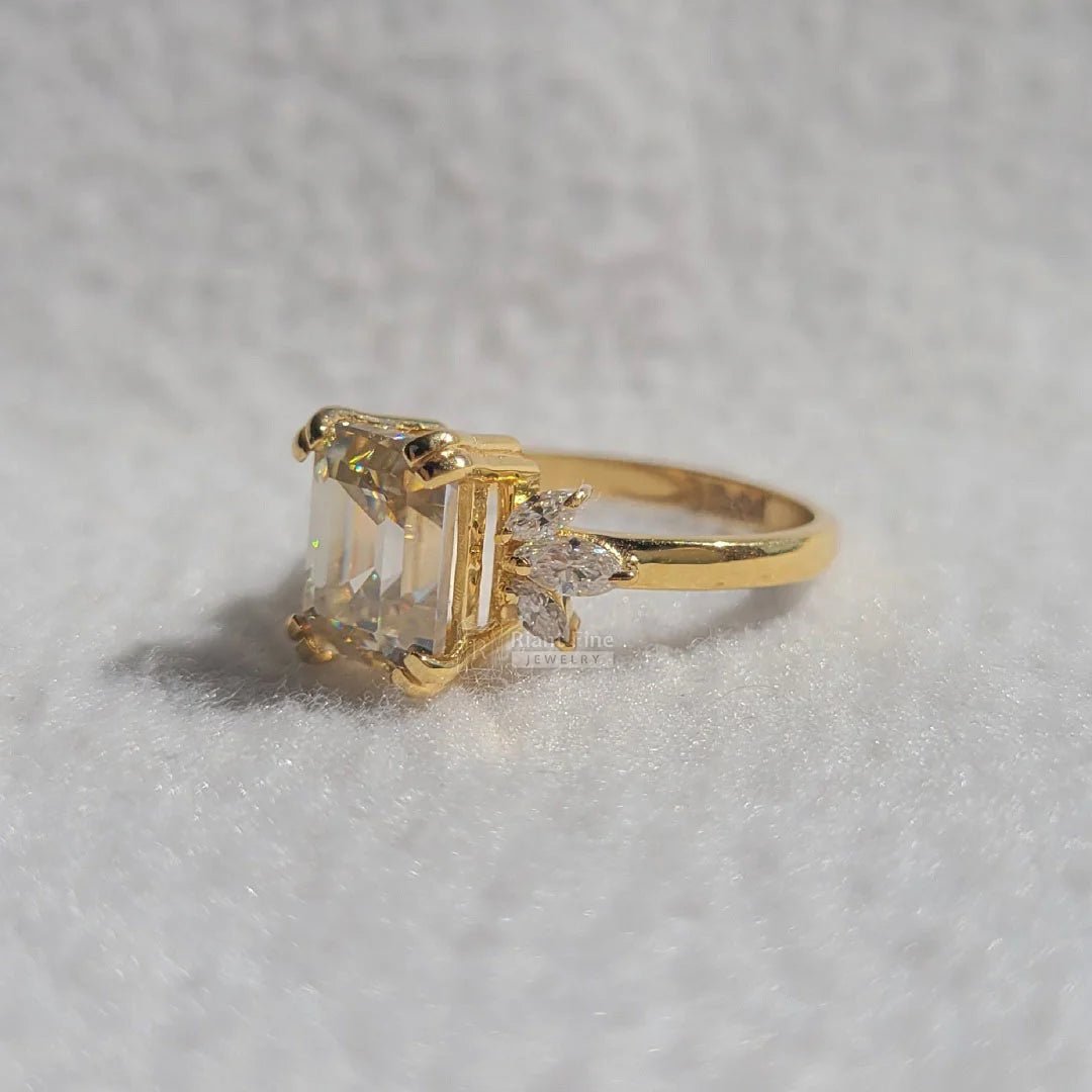 Emerald Cut Yellow Moissanite Engagement Ring For Women - Riant Fine Jewelry LLC
