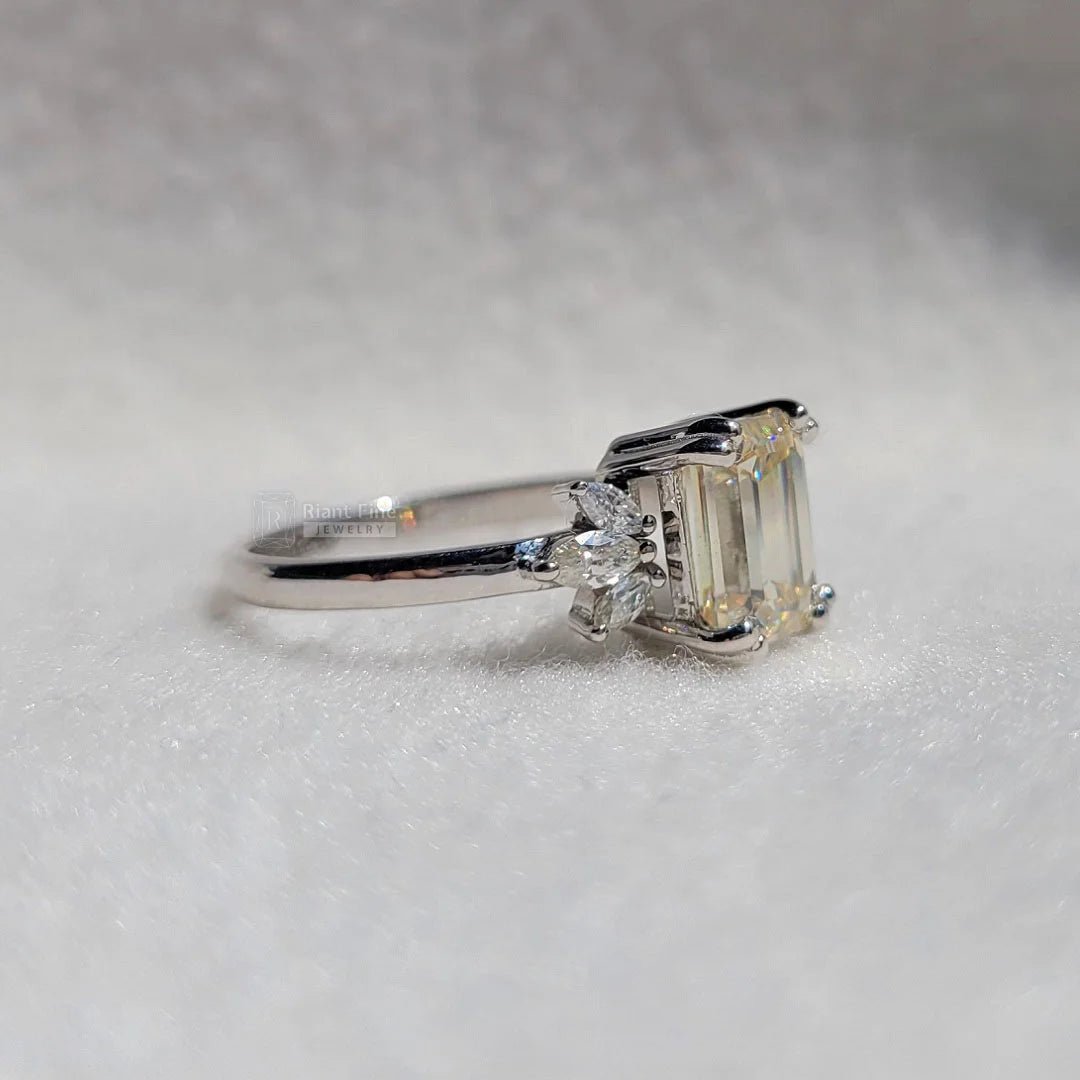 Emerald Cut Yellow Moissanite Engagement Ring For Women - Riant Fine Jewelry LLC