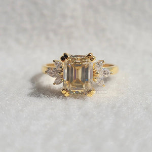 Emerald Cut Yellow Moissanite Engagement Ring For Women
