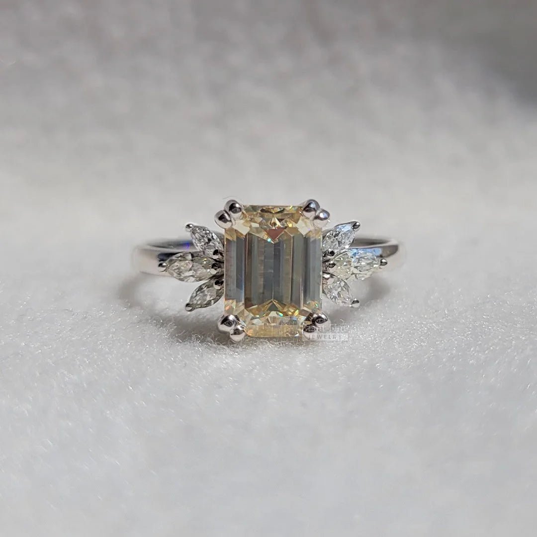 Emerald Cut Yellow Moissanite Engagement Ring For Women - Riant Fine Jewelry LLC