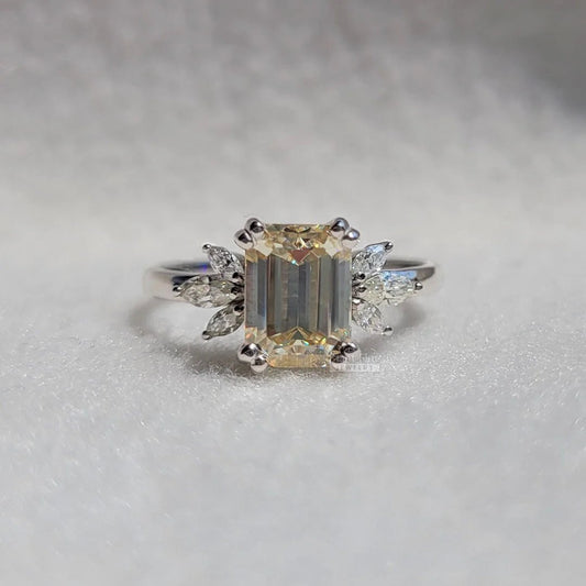 Emerald Cut Yellow Moissanite Engagement Ring For Women - Riant Fine Jewelry LLC