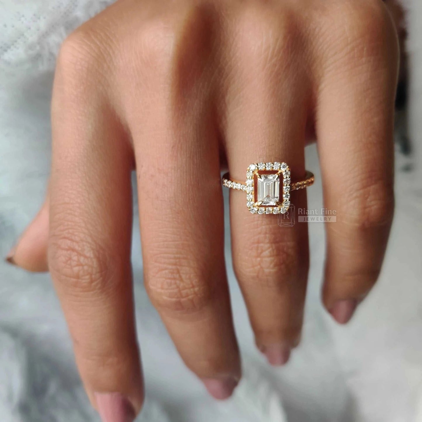 14K Gold Antique Halo Engagement Ring