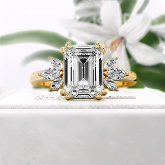 Emerald Lab Diamond Cluster Engagement Ring in 14K Gold - Riant Fine Jewelry LLC