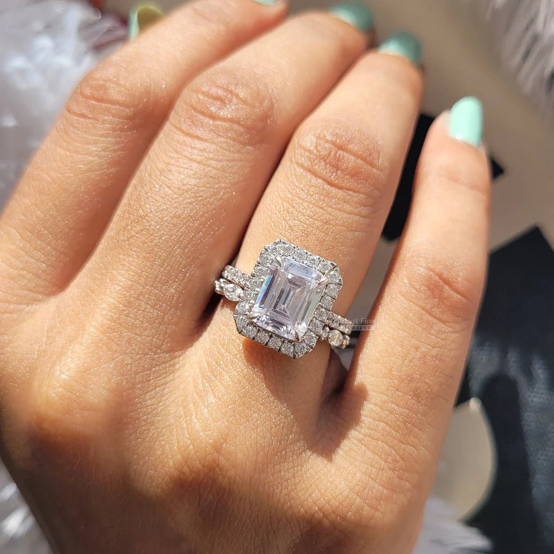 Emerald Lab Diamond Gold Wedding Ring Set - Riant Fine Jewelry