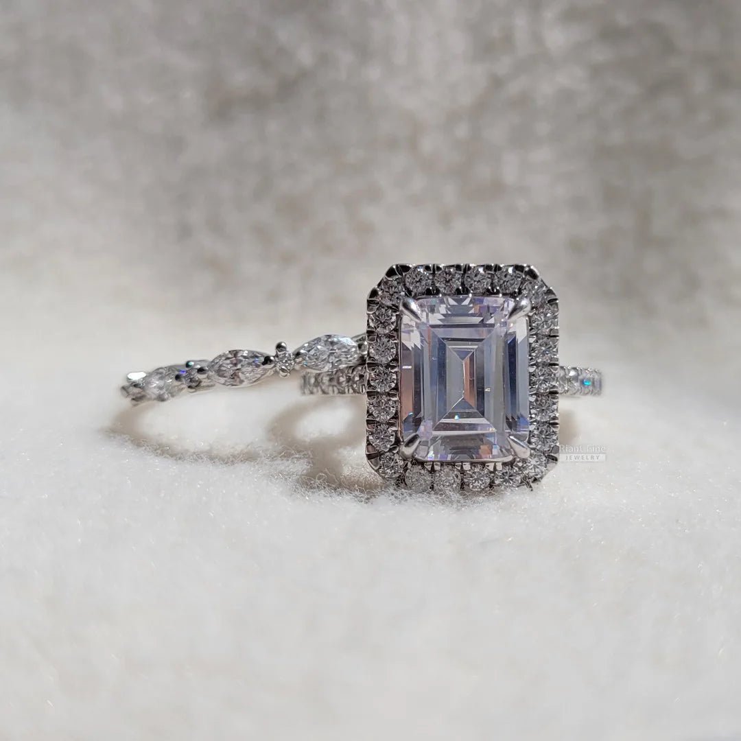 Emerald Lab Diamond Gold Wedding Ring Set - Riant Fine Jewelry