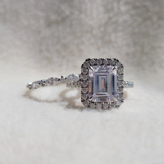 Emerald Lab Diamond Gold Wedding Ring Set - Riant Fine Jewelry