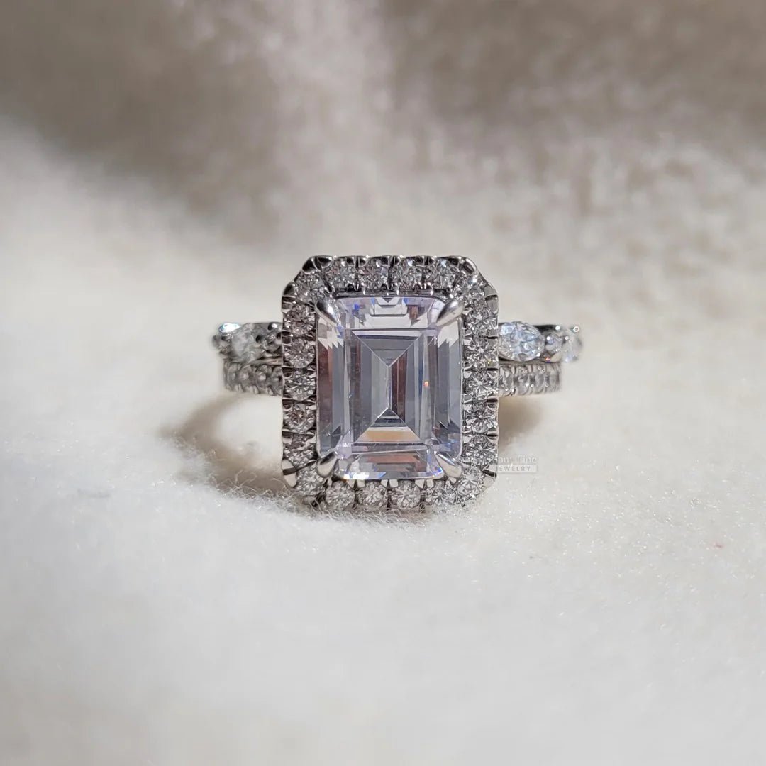 Emerald Lab Diamond Gold Wedding Ring Set - Riant Fine Jewelry