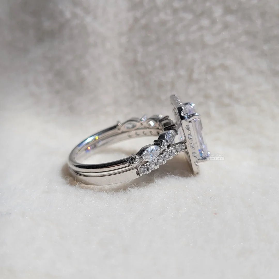 Emerald Lab Diamond Gold Wedding Ring Set - Riant Fine Jewelry