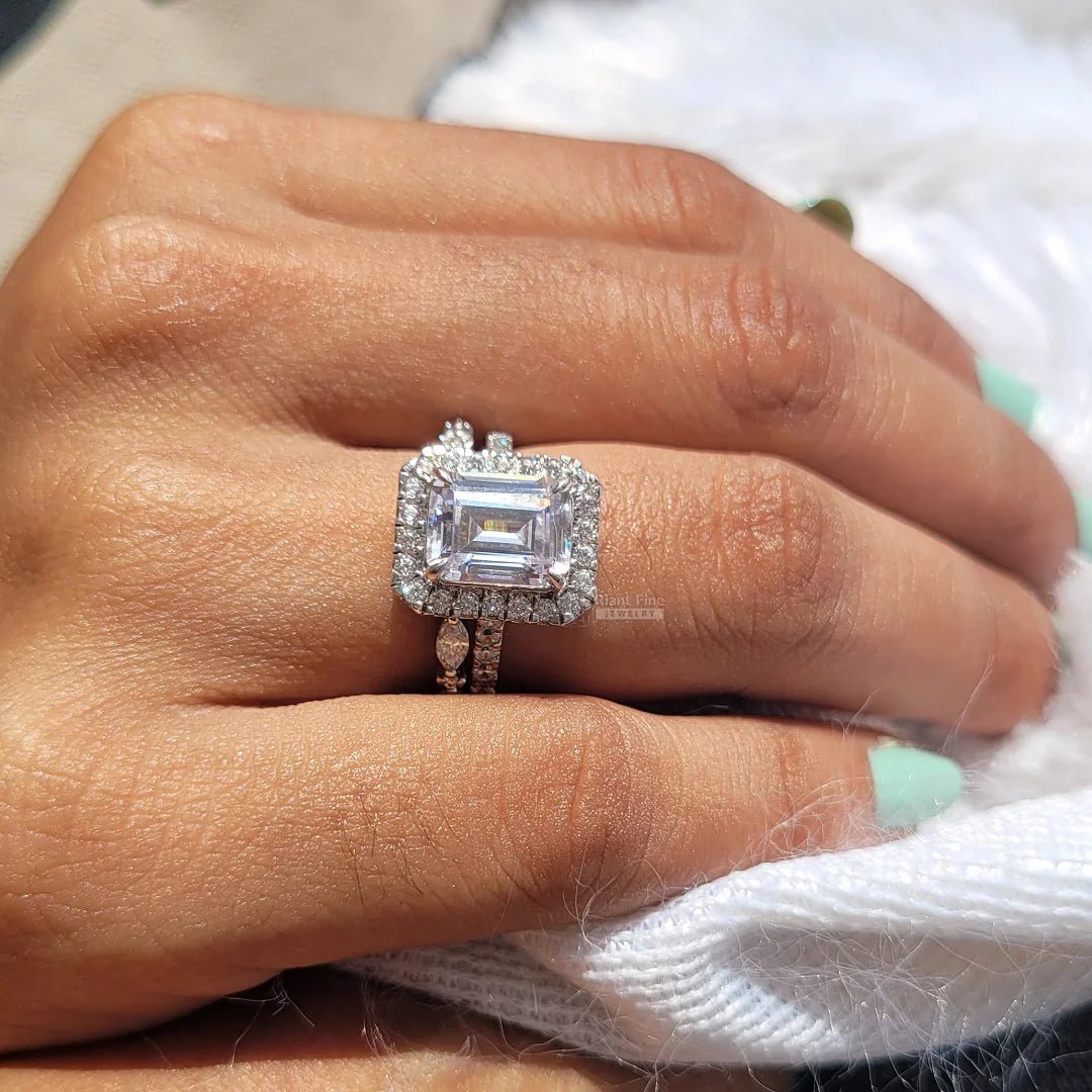 Emerald Lab Diamond Gold Wedding Ring Set - Riant Fine Jewelry