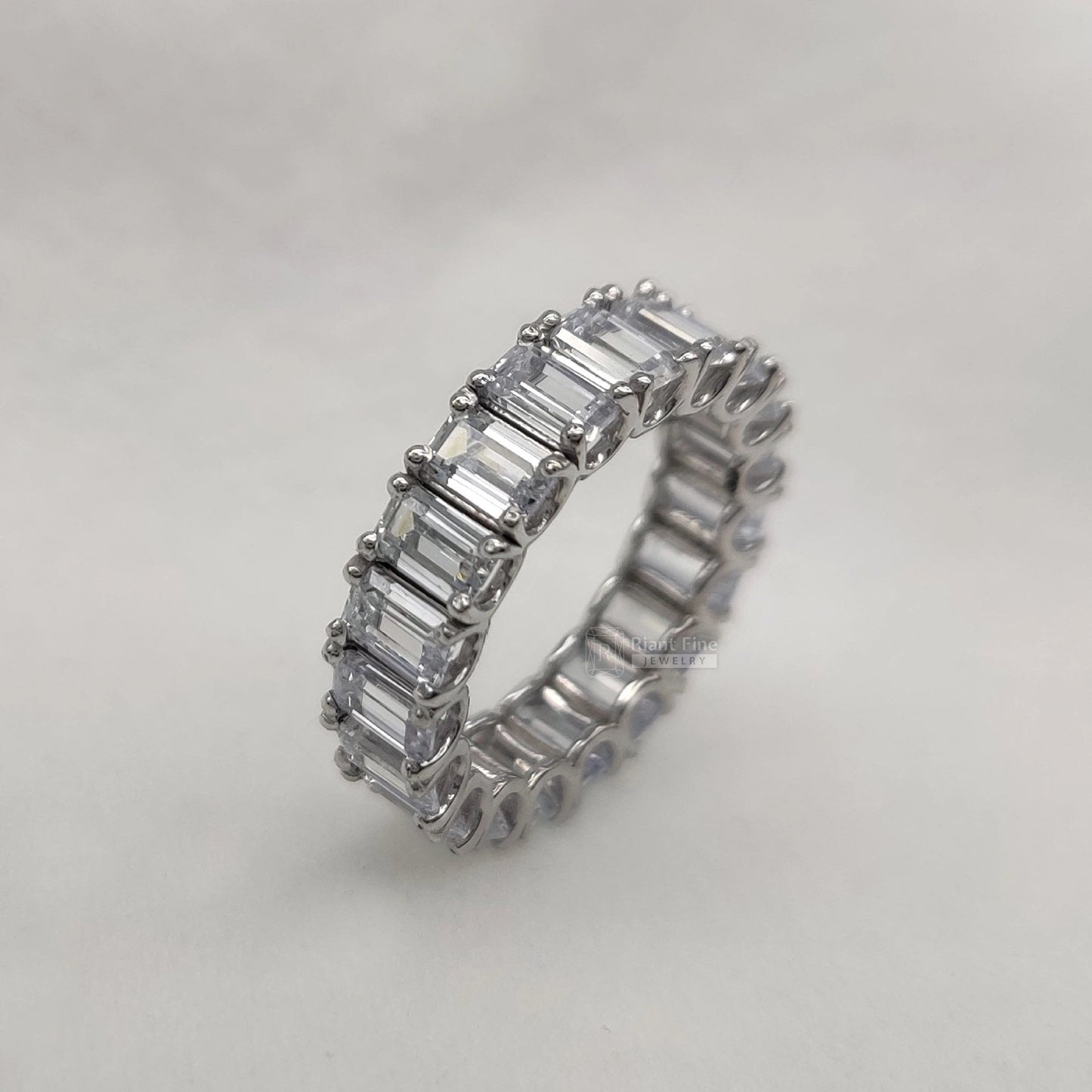 Emerald Lab Diamond Wedding Band in 14K White Gold - Riant Fine Jewelry LLC